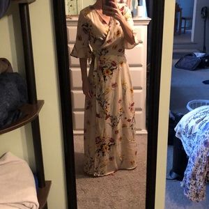 Beautiful cream and floral maxi wrap dress.